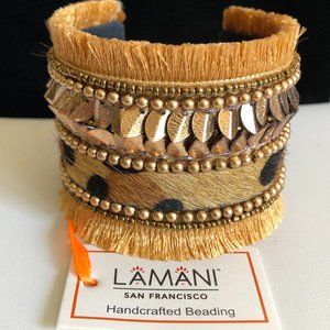LAMANI SF Handcrafted Faux Leather Embellished Cuff Bracelet